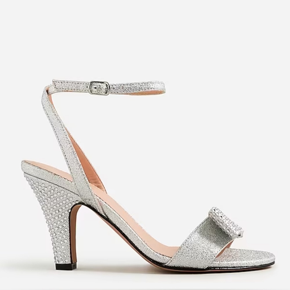 New JCrew Made-in-Italy crystal bow heels in lamé - Picture 2 of 6
